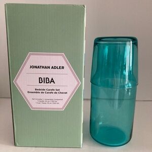 Jonathan Adler BIBA Bedside Carafe & Glass Turquoise Blue 25oz NEW Open Box